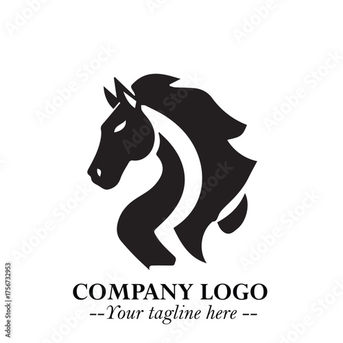 Elegant Head of Horse Logo in Black on White Background with Minimalist and Powerful Design