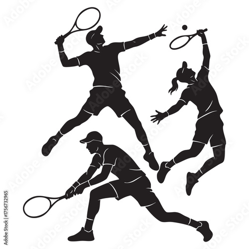 Set of Tennis Player Silhouettes