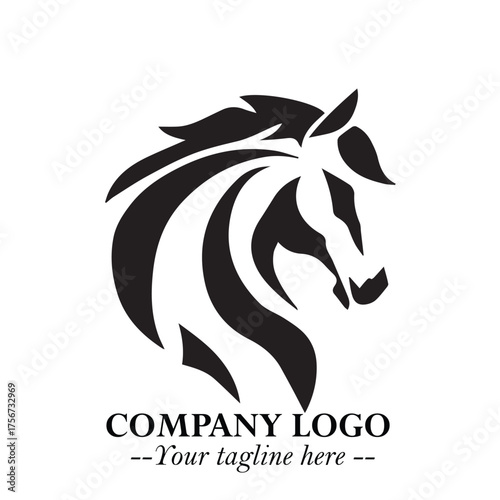 Elegant Head of Horse Logo in Black on White Background with Minimalist and Powerful Design