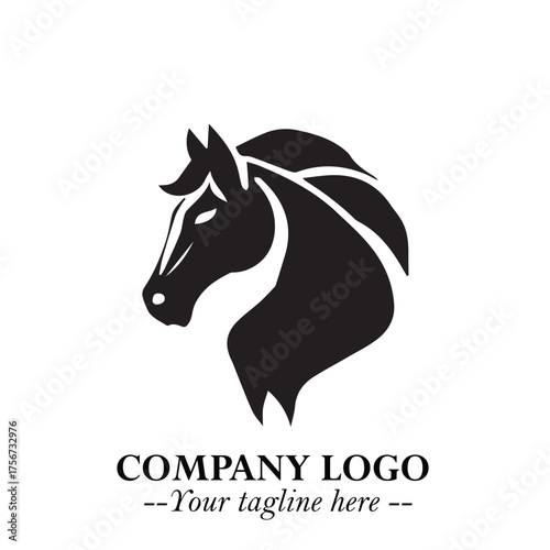 Elegant Head of Horse Logo in Black on White Background with Minimalist and Powerful Design