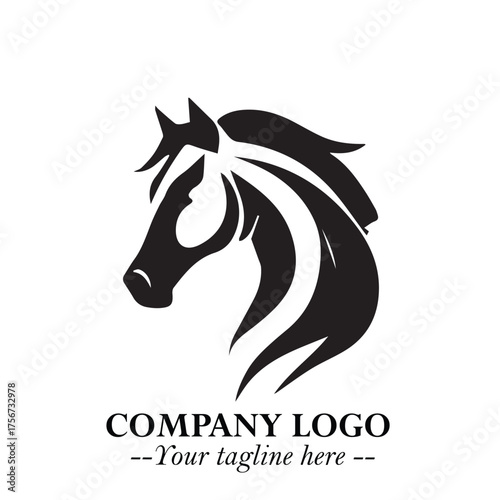 Elegant Head of Horse Logo in Black on White Background with Minimalist and Powerful Design