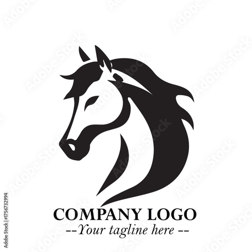 Elegant Head of Horse Logo in Black on White Background with Minimalist and Powerful Design
