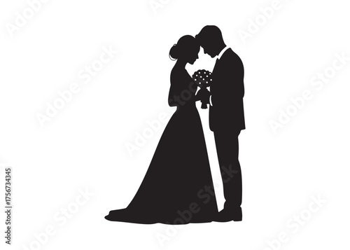 Vector art of silhouette of a bride and groom embracing