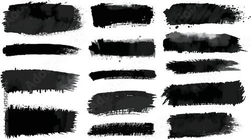 Collection of black ink brush strokes and paint textures, perfect for adding artistic elements to design projects and creative compositions.