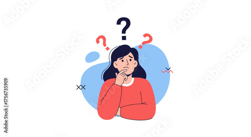 A thoughtful person is contemplating a difficult decision or problem with a question mark above their head.