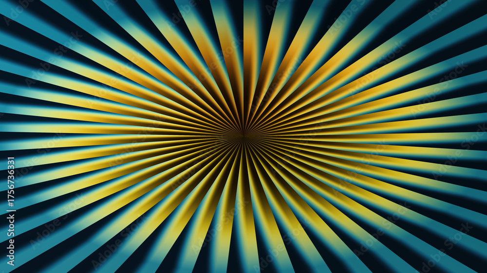 Fototapeta premium Abstract sunburst background with radiating lines in blue and yellow, creating a dynamic and eyecatching design element for various creative projects