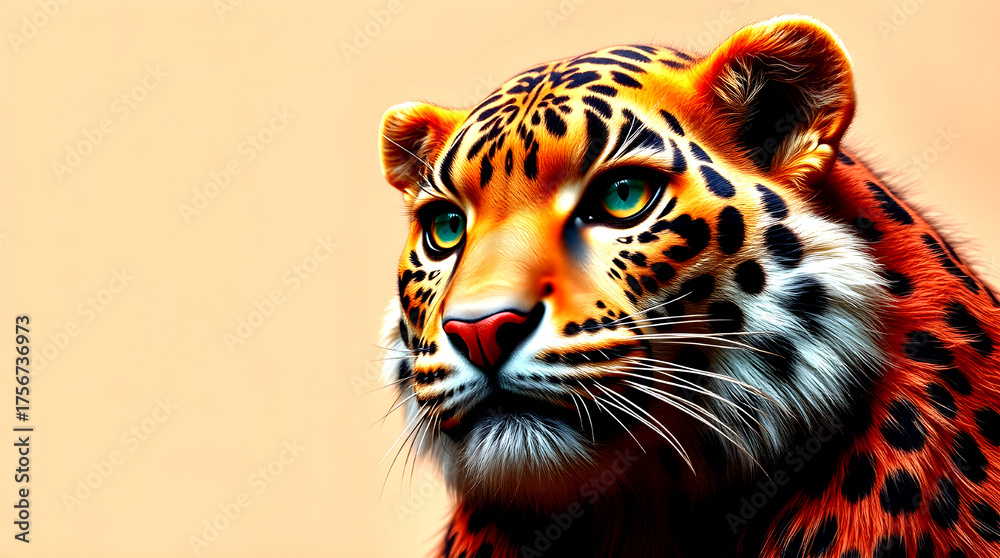 Obraz premium Intense Digital Art Leopard with Piercing Emerald Eyes and Fiery Orange Fur