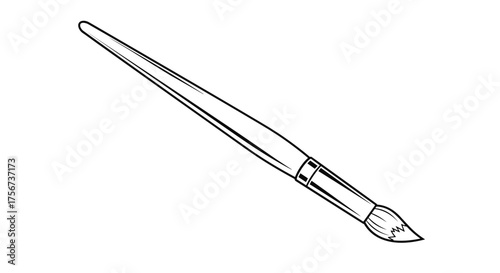 A detailed drawing of a single art brush with a long handle and soft bristles.