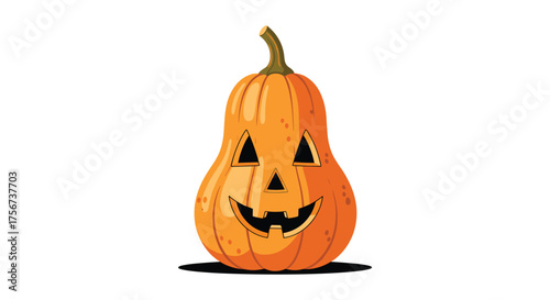 Spooky jack o lantern glowing with a carved face for halloween night.