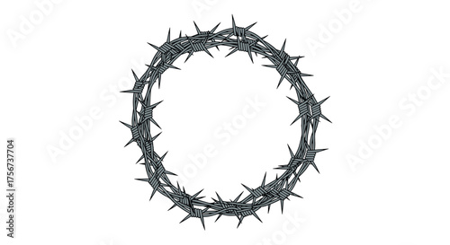 A circular crown of sharp barbed wire twists and turns.