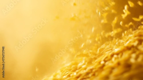 Golden grain flowing with sunlight and close up view