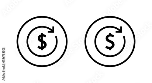 Dollar exchange arrow icon in circular outline. Money circulation and financial transaction loop symbol