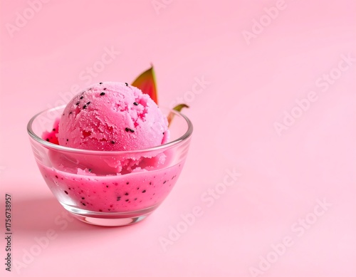 Delicious 3D Pink Dragon Fruit Ice Cream Served in a Crystal Bowl