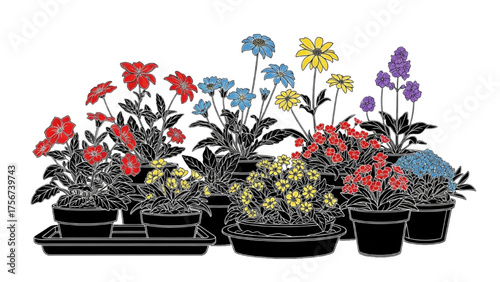 Mini Bloom Silhouette Icon Set – Vector Illustrations of Small Flowering Pots and Tray Plants Representing Decorative Indoor Greenery and Garden Accents