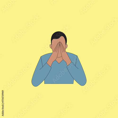 Young man cartoon character searching solution vector illustration. 