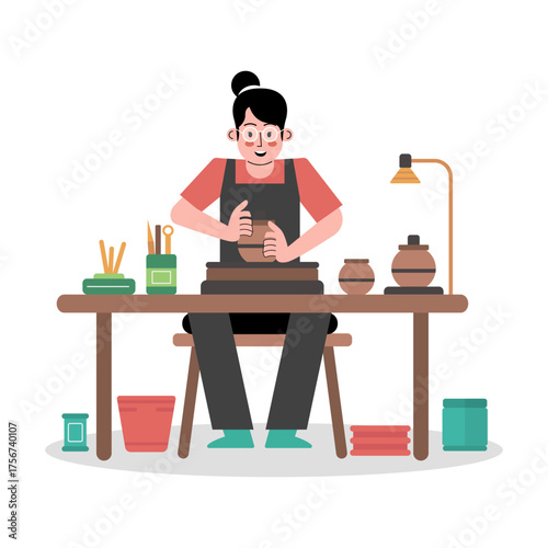 Vector clay craft making activities illustration ceramic pottery creation tools hands working