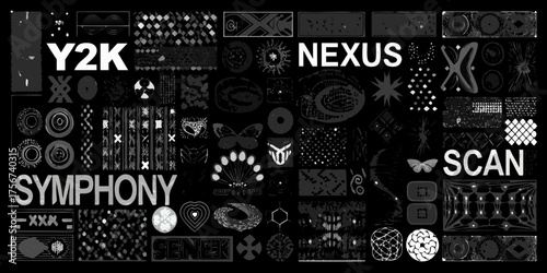 Canvas Print Abstract y2k nexus symphony scan collage of retro futuristic digital art element