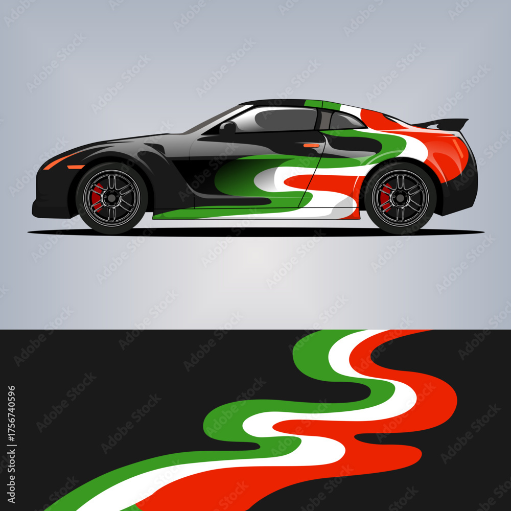 Fototapeta premium Wavy Italian Flag Car Wrap Design
