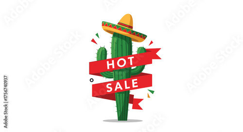 Celebrate with a festive hot sale featuring a cactus in a sombrero.