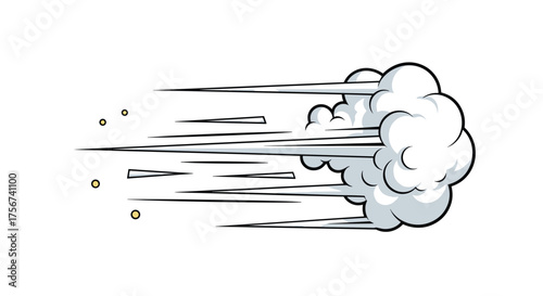 Speeding cloud of smoke with motion lines and dust particles indicating fast movement.