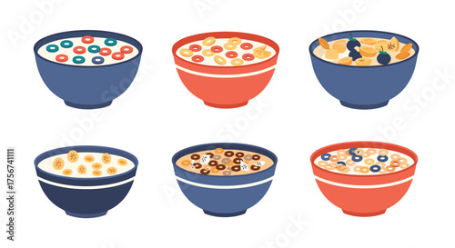 Delicious bowls of cereal variety perfect for a healthy breakfast meal.