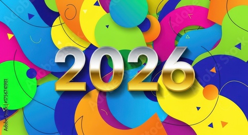 Festive abstract background with the year 2026 in gold and silver letters