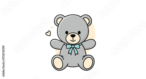 A cute gray teddy bear with a blue bow tie sending love.