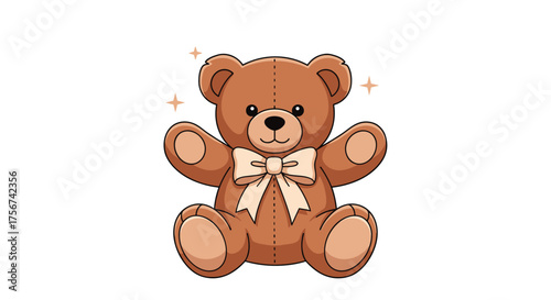 A cute fluffy brown teddy bear wearing a white bow on its neck.
