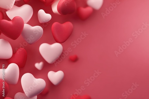 Colorful hearts scattered across a soft pink background create a festive atmosphere for celebrating Valentine's Day