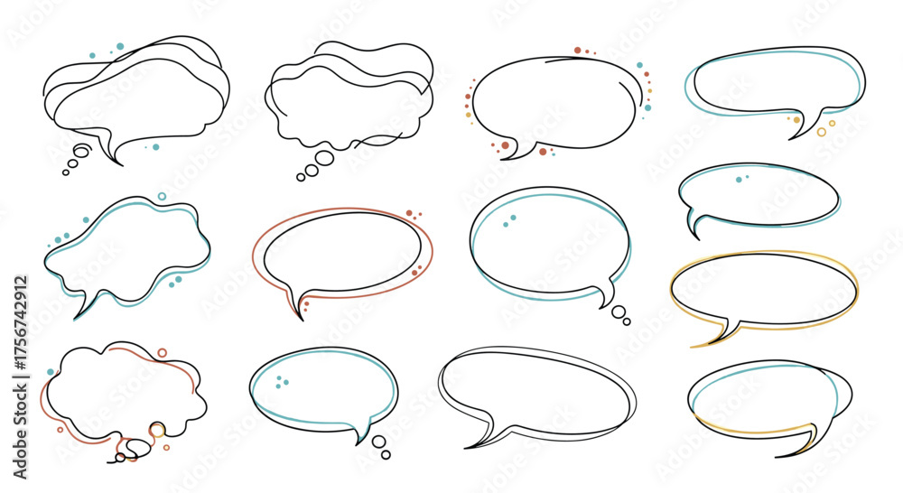 Fototapeta premium A collection of decorative hand drawn speech bubbles and thought bubbles.