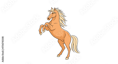 A happy tan horse is rearing up on its hind legs.