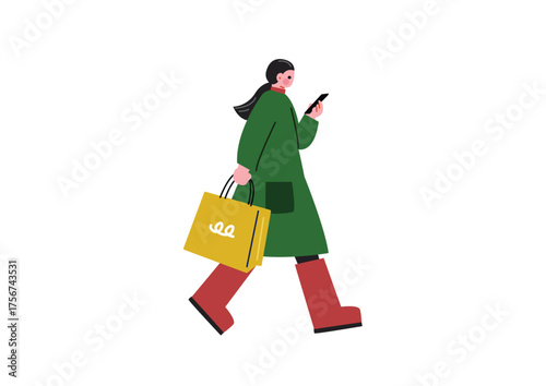 冬に買い物を楽しむ女性