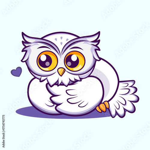 A cute white owl relaxing while lying down, expressing calmness and ease. Perfect for lifestyle, rest, and relaxation themes. Cute Character Mascot Illustration