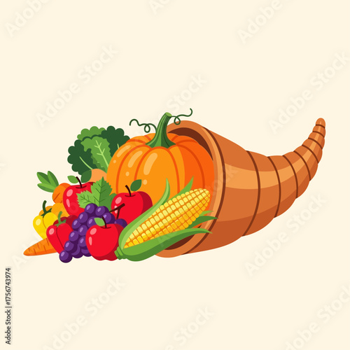 Flat Cornucopia Horn of Plenty Vector Element