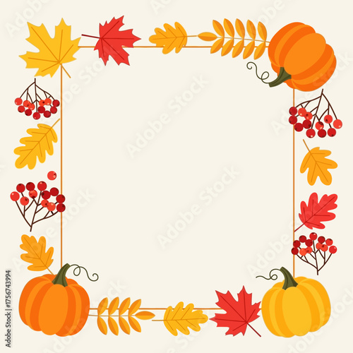 Flat Thanksgiving Frame Vector with Pumpkins and Leaves