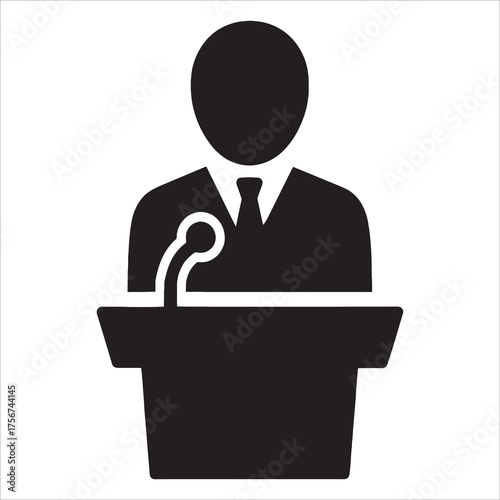 Public Speaker at Podium Silhouette Icon Vector
