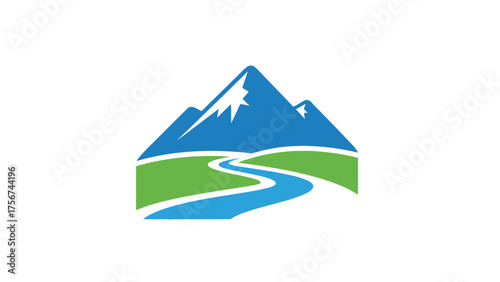 Mountain River Landscape Nature Adventure Explore Outdoor Logo Vector.