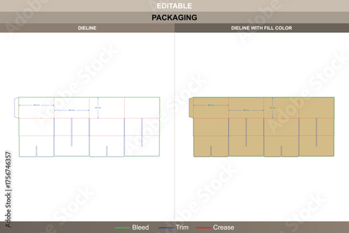 No lid storage box dieline vector packaging printing layout designed for reusable BYO containers detailed folding lines and precise die line marks for eco product branding