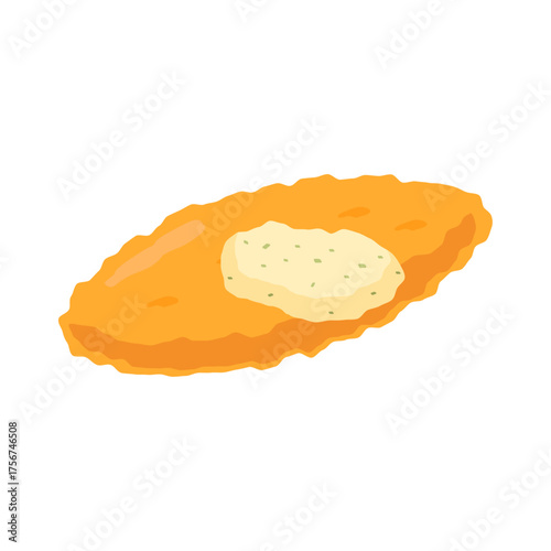 Fried white fish with tartar sauce - flat vector illustration, Japanese food icon