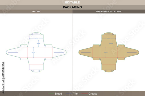Ladder type tuck end box dieline professional vector printing packaging template featuring unique folding structure with precise die line design for retail box creation