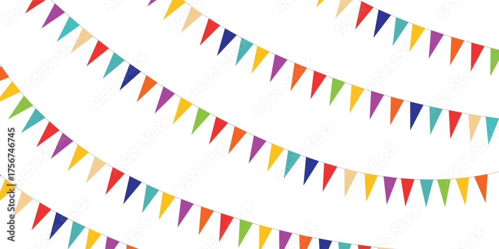Fototapeta premium Carnival garland with flags. Decorative colorful party pennants for birthday celebration, festival and fair decoration. modern eps10.