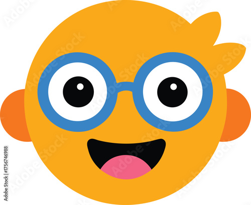 Joyful child with oversized colorful funny glasses on a clean white background