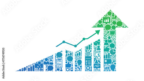 Flat vector  of tiny marketing symbols pointing upward  symbolizes direction, growth, and brand strategy.”
