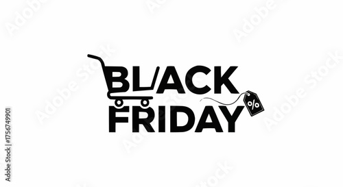 Black Friday sale with shopping cart and discount tag, amazing deals and savings now