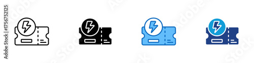 Energy Voucher Multiple Style Icon Design Vector - ticket with a lightning symbol representing energy service access, electricity payment, or energy-related event entry