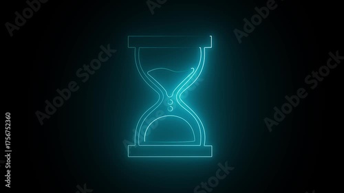 Glowing neon hourglass icon isolated on black background. HD Video motion graphic 4k  animation video