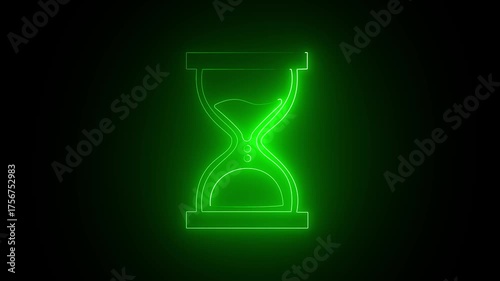 Glowing neon hourglass icon isolated on black background. HD Video motion graphic 4k  animation video