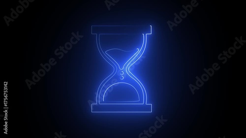 Glowing neon hourglass icon isolated on black background. HD Video motion graphic 4k  animation video