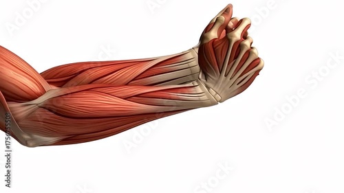 Detailed Anatomical Model of a Human Arm and Hand Musculature on White