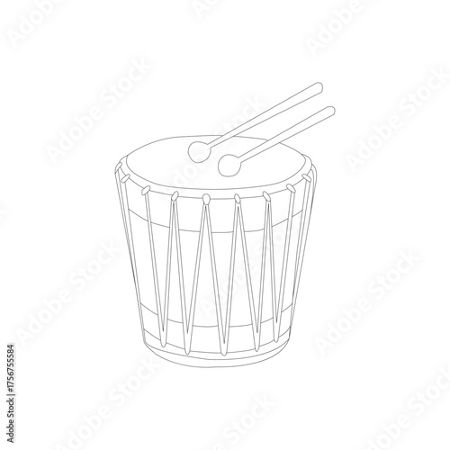 Drum with two drumsticks simple black outline vector illustration 